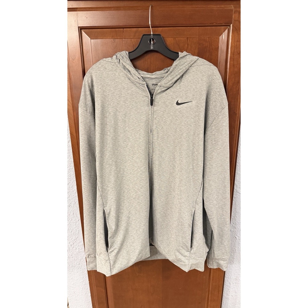 Nike Yoga Hoodie Mens Lrg Gray Standard Fit Swoosh Logo Full Zip DB4202-084